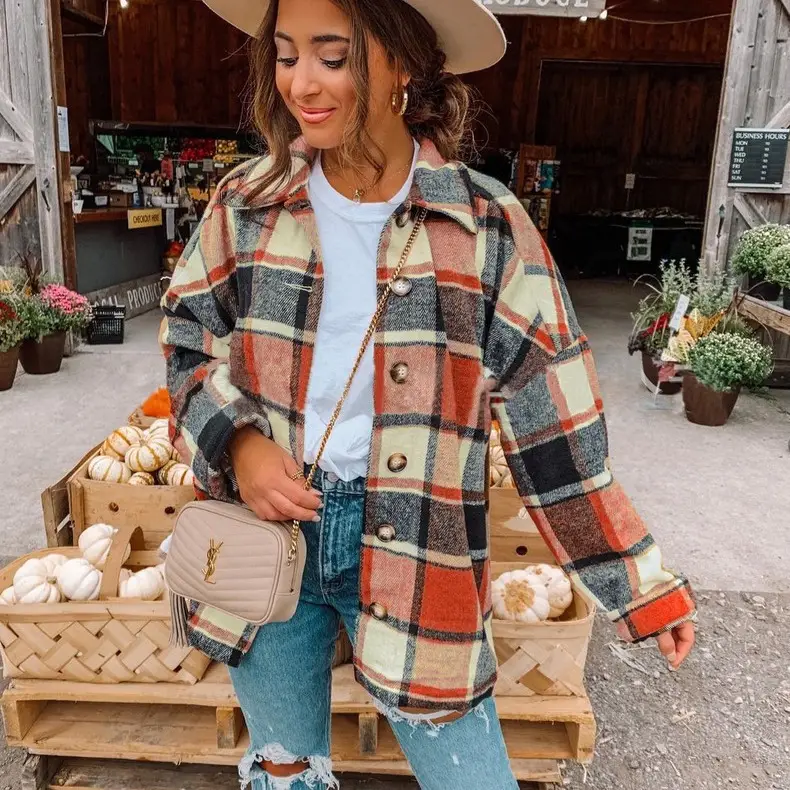 Women Plaid Check Shirt Coat 2021 Europe USA - Image 10
