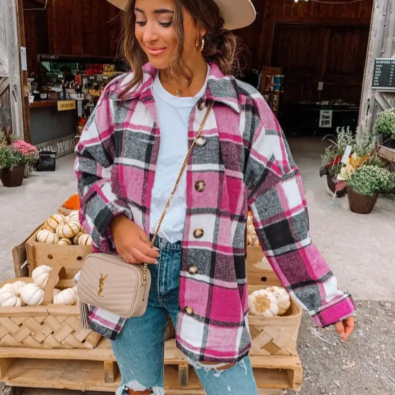 Women Plaid Check Shirt Coat 2021 Europe USA - Image 11