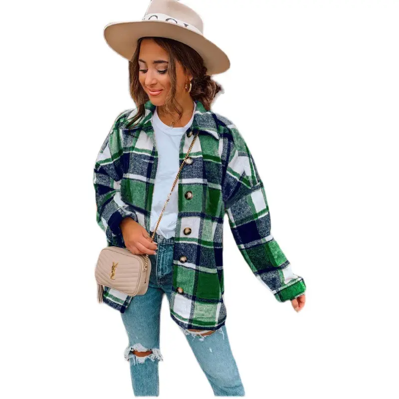 Women Plaid Check Shirt Coat 2021 Europe USA — feature 9
