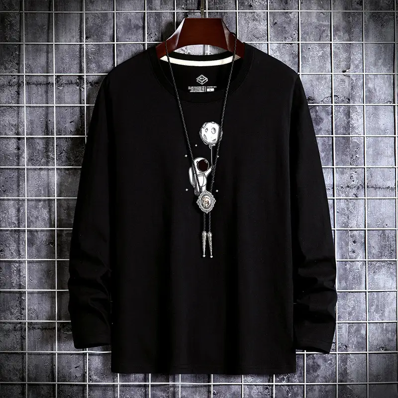 Men Grey Cotton Long Sleeve T-Shirt Large - Image 3