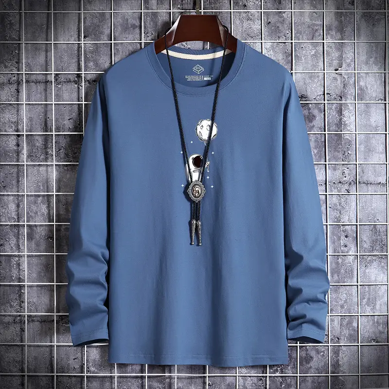 Men Grey Cotton Long Sleeve T-Shirt Large - Image 6