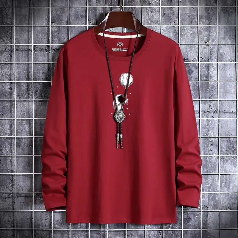 Men Grey Cotton Long Sleeve T-Shirt Large - Image 5