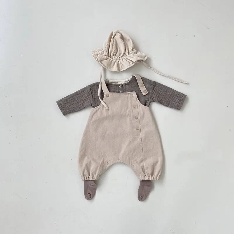 Baby Striped Strap Pants Brown Beige Side Buckle Casual Western Style - Image 8