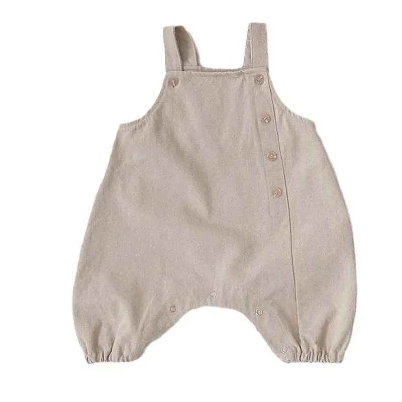 Baby Striped Strap Pants Brown Beige Side Buckle Casual Western Style - Image 9