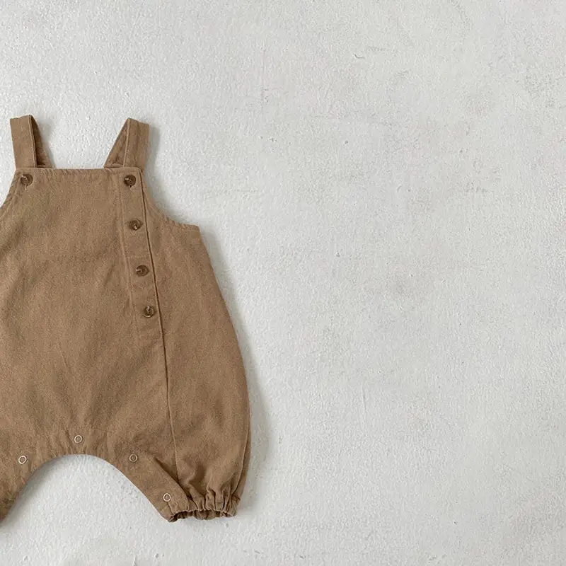 Baby Striped Strap Pants Brown Beige Side Buckle Casual Western Style - Image 2