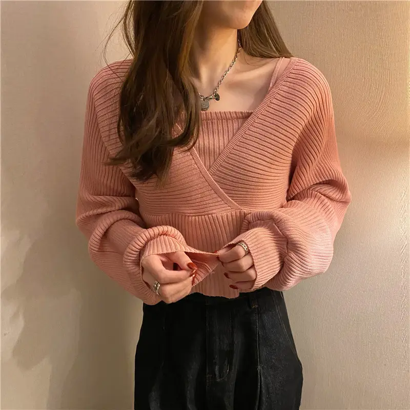 Long Sleeve Black Korean Style Sweater Top for Women - Image 2