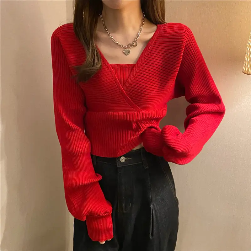 Long Sleeve Black Korean Style Sweater Top for Women - Image 3