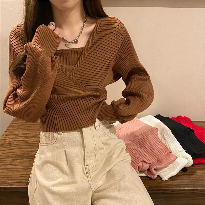 Long Sleeve Black Korean Style Sweater Top for Women - Image 5