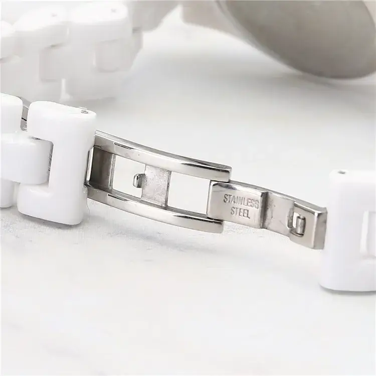 Women's Ceramic Rhinestone Roman Watch White Strap - Image 5