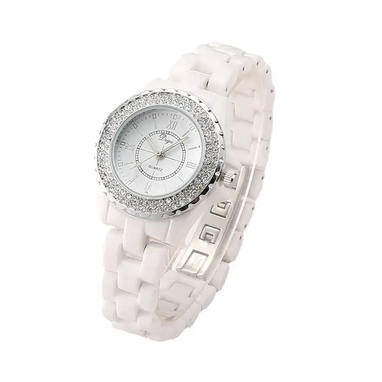 Women's Ceramic Rhinestone Roman Watch White Strap - Image 7