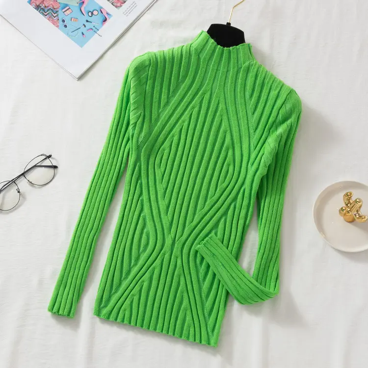 Women Knitted Half Turtlenege Sweater Shirt Multi Color - Image 9