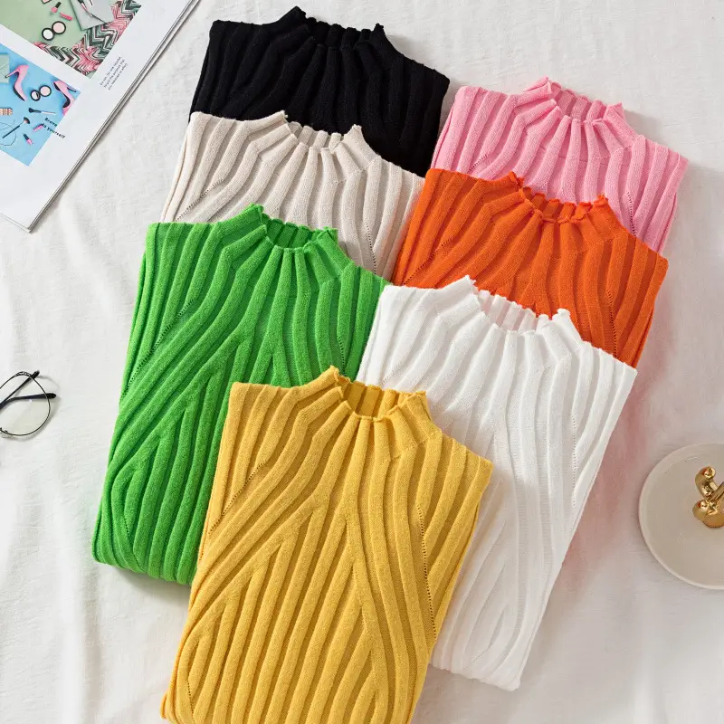 Women Knitted Half Turtlenege Sweater Shirt Multi Color - Image 11