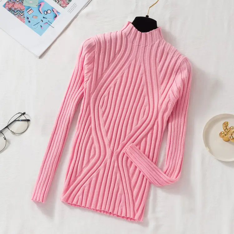 Women Knitted Half Turtlenege Sweater Shirt Multi Color - Image 2