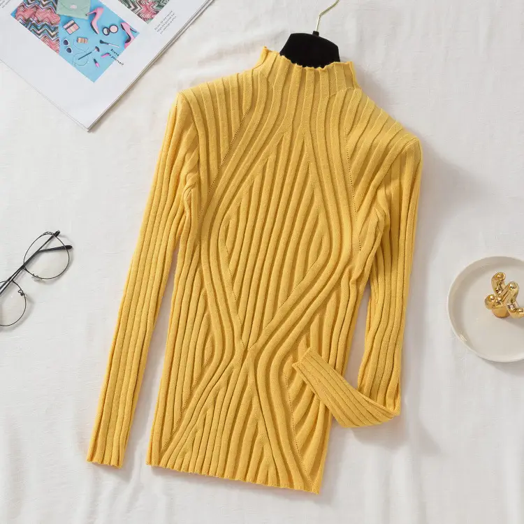 Women Knitted Half Turtlenege Sweater Shirt Multi Color - Image 3