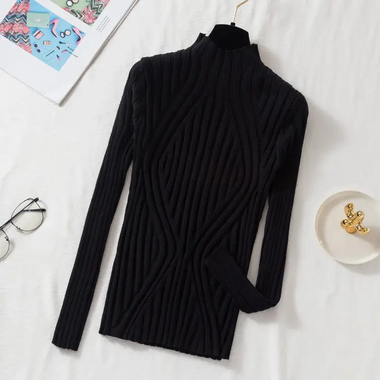 Women Knitted Half Turtlenege Sweater Shirt Multi Color - Image 5