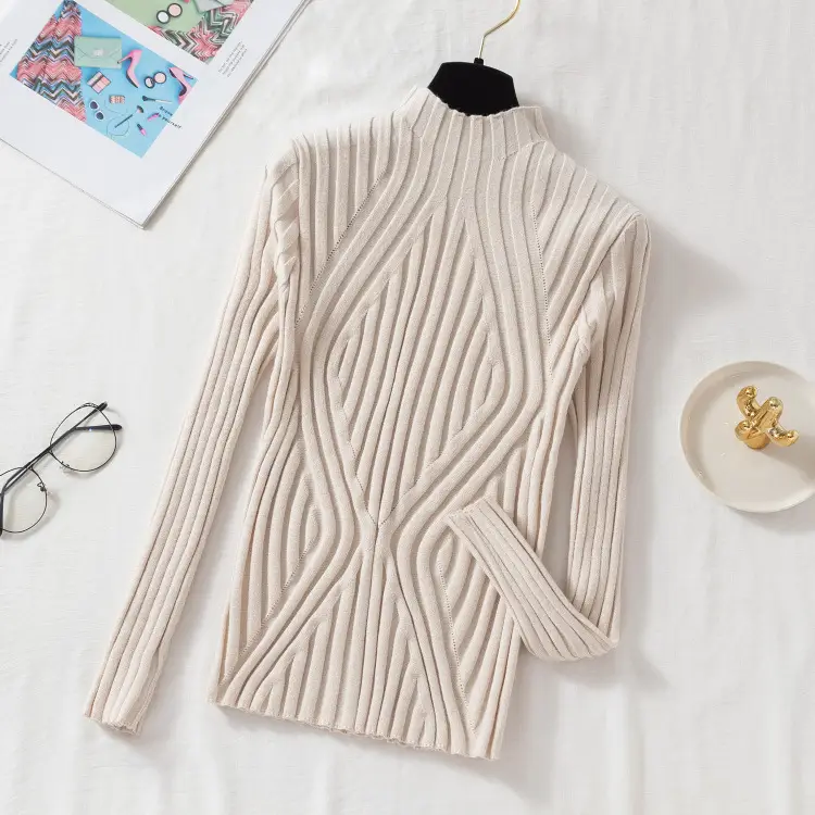 Women Knitted Half Turtlenege Sweater Shirt Multi Color - Image 6