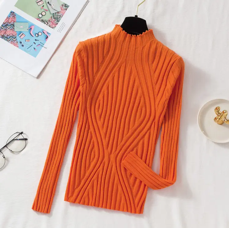 Women Knitted Half Turtlenege Sweater Shirt Multi Color - Image 7