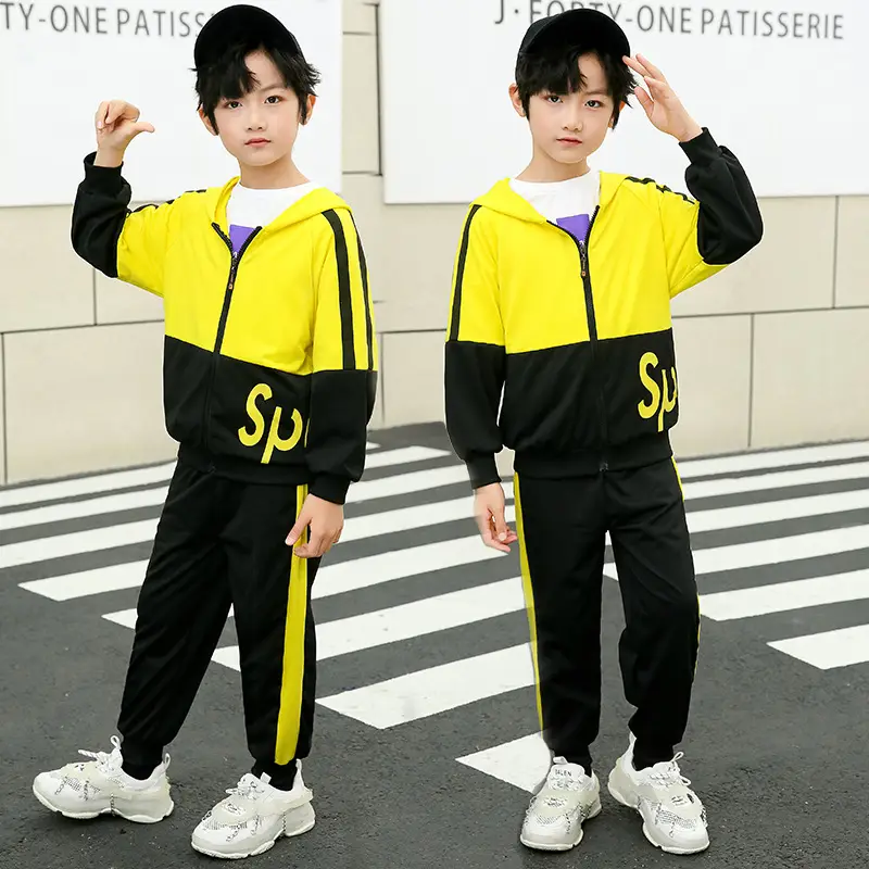 Kids Korean Style 2-Piece Track Suit Yellow Black Medium Large - Image 4