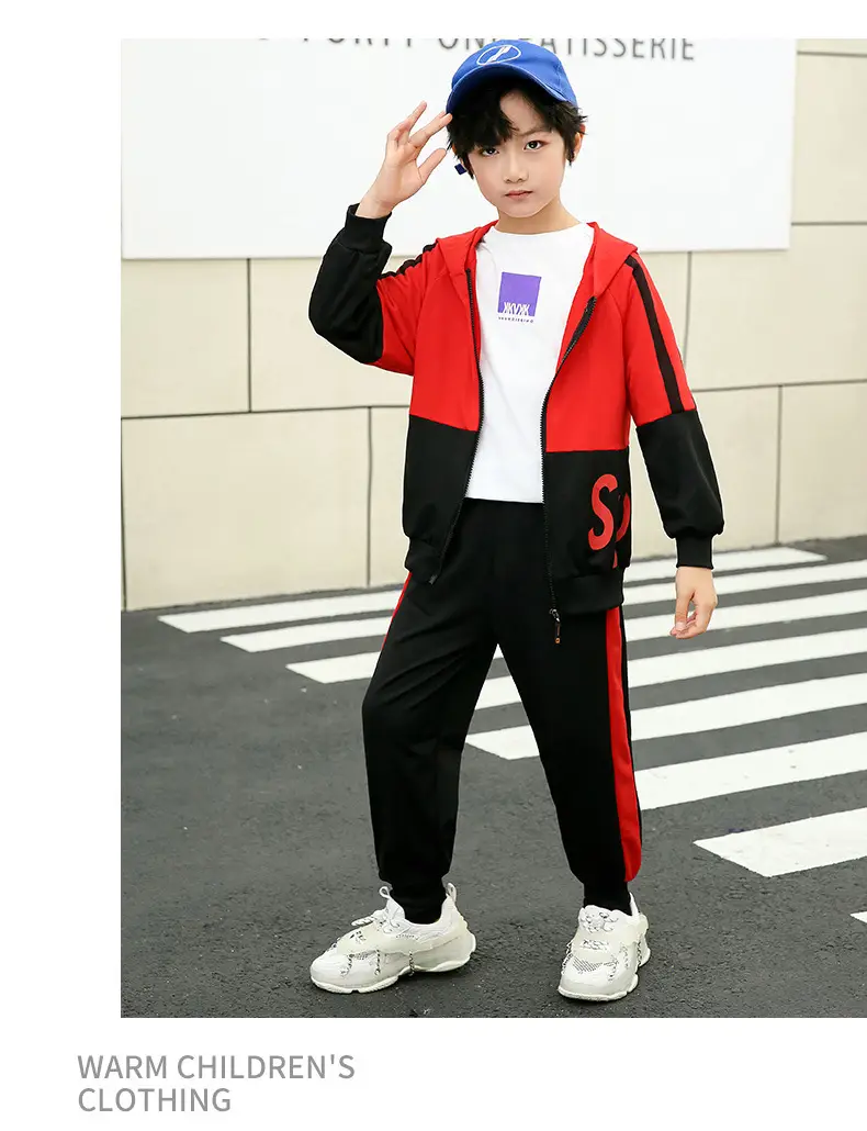 Kids Korean Style 2-Piece Track Suit Yellow Black Medium Large — feature 12