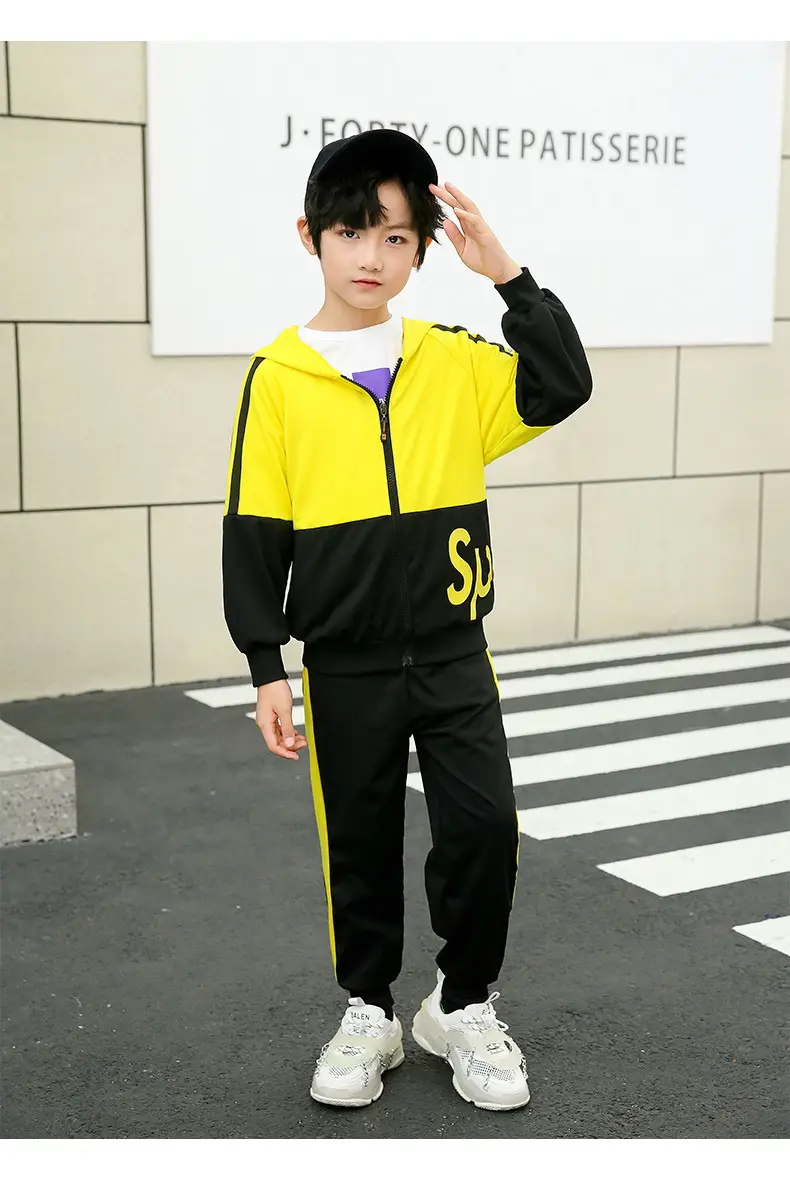 Kids Korean Style 2-Piece Track Suit Yellow Black Medium Large — feature 15