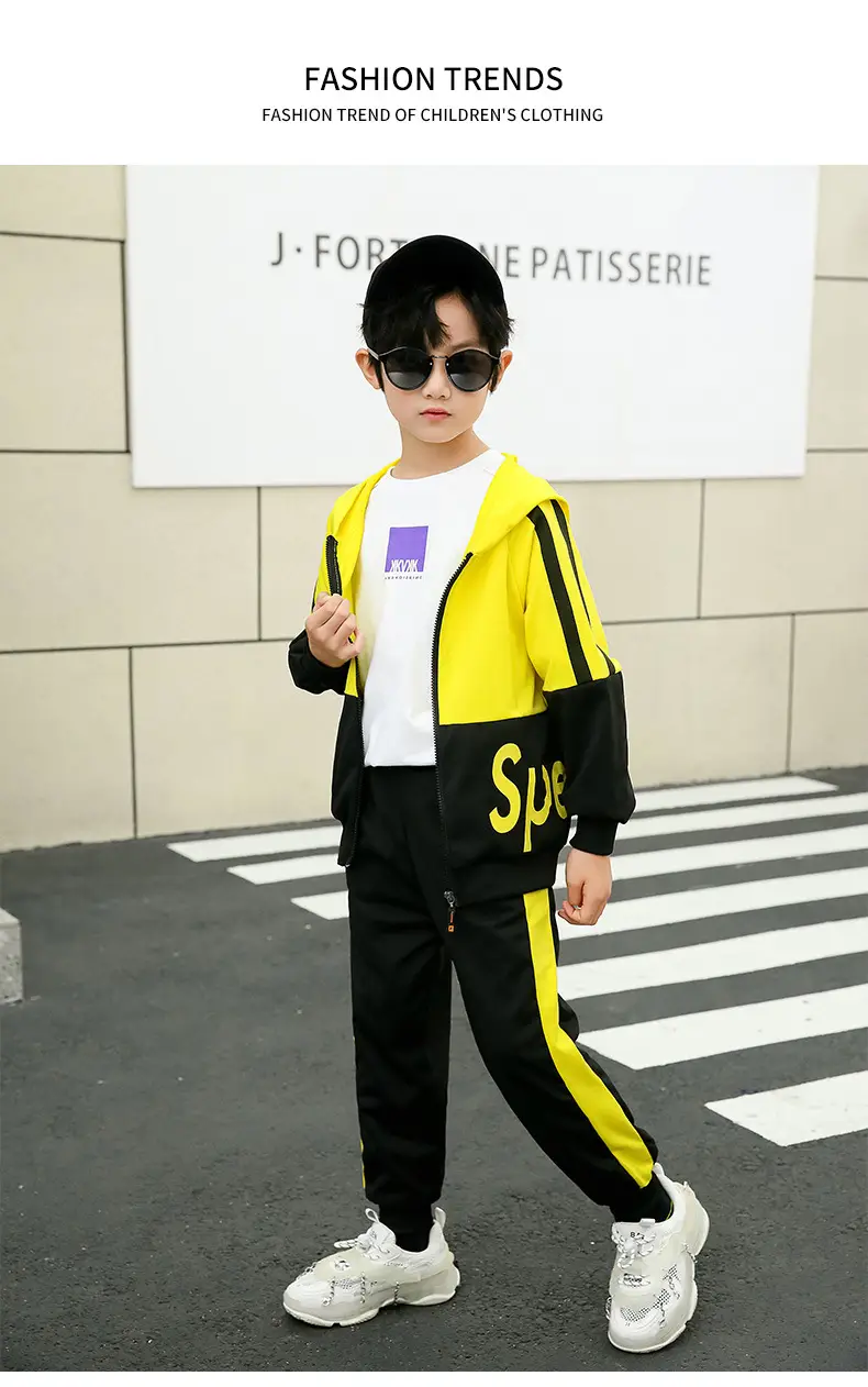 Kids Korean Style 2-Piece Track Suit Yellow Black Medium Large — feature 16