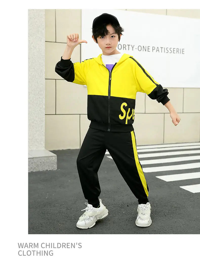 Kids Korean Style 2-Piece Track Suit Yellow Black Medium Large — feature 17