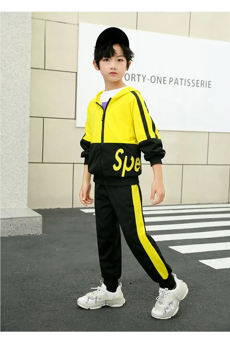 Kids Korean Style 2-Piece Track Suit Yellow Black Medium Large — feature 18
