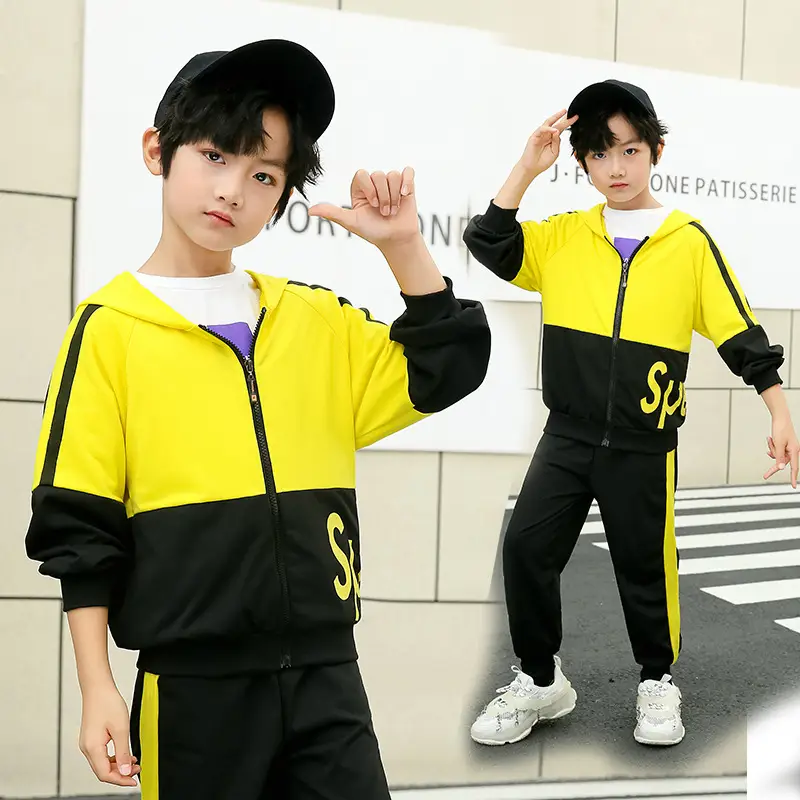 Kids Korean Style 2-Piece Track Suit Yellow Black Medium Large - Image 2