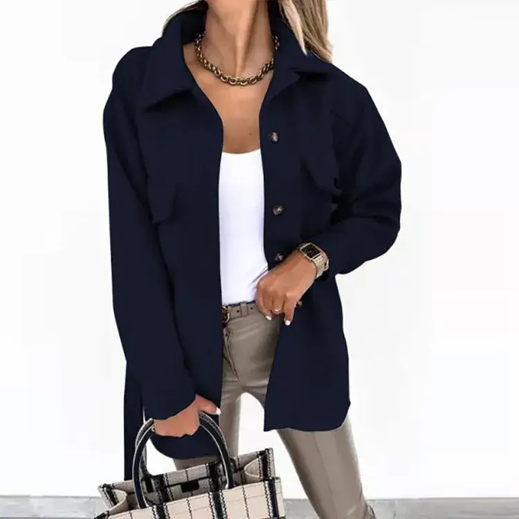 Women's Long-Sleeved Wool Lapel Jacket Beige 2025 - Image 5
