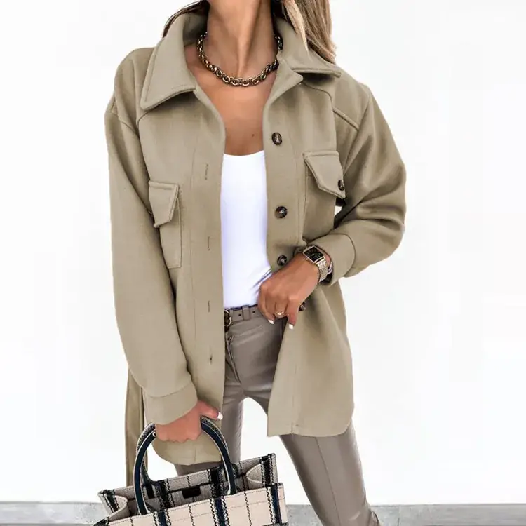 Women's Long-Sleeved Wool Lapel Jacket Beige 2025 - Image 3