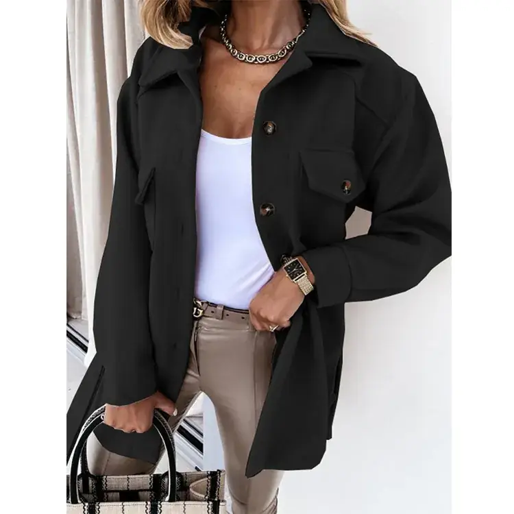 Women's Long-Sleeved Wool Lapel Jacket Beige 2025 - Image 4