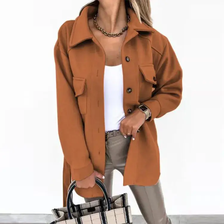 Women's Long-Sleeved Wool Lapel Jacket Beige 2025 - Image 6