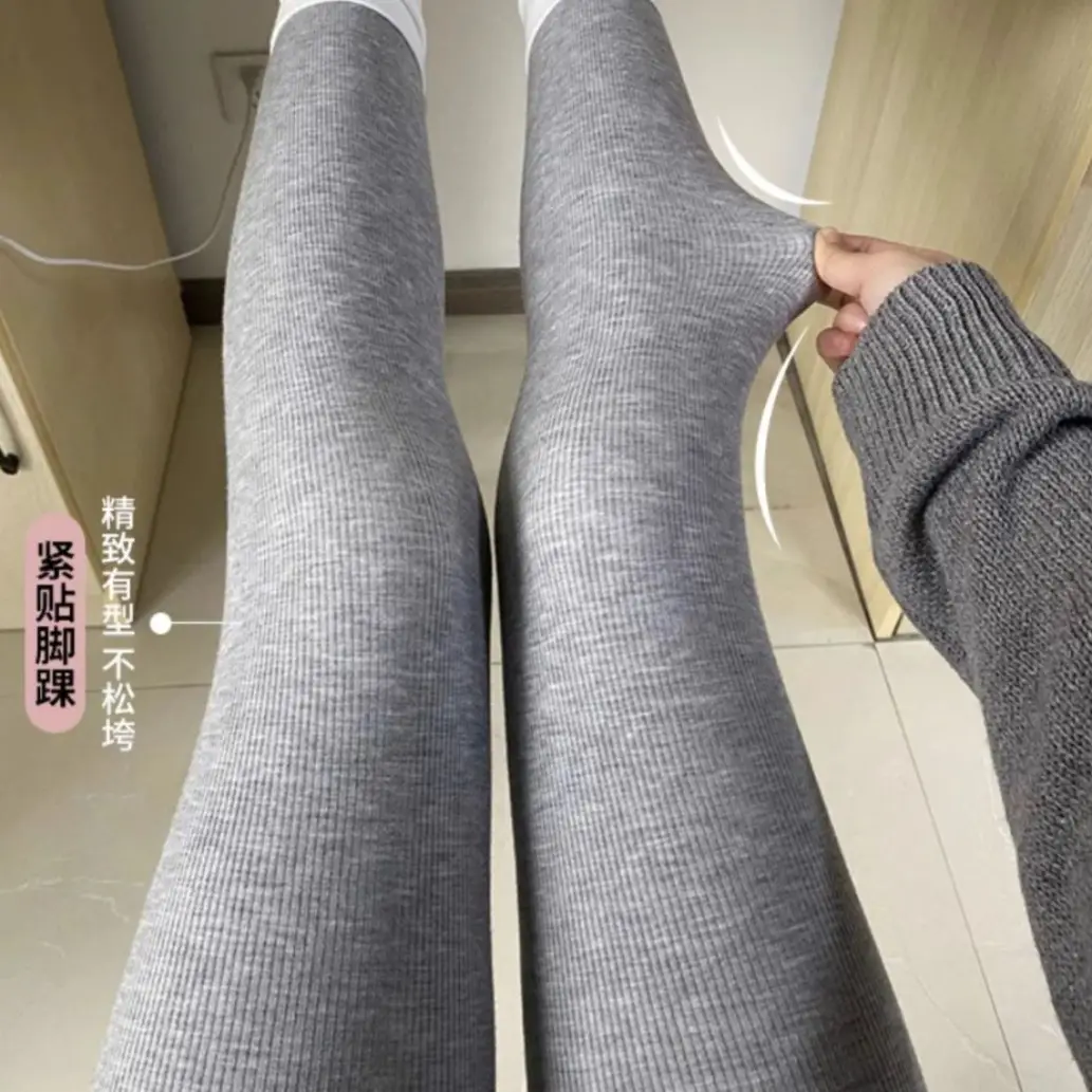 Women Grey Fleece Leggings Slim Fit Winter Warm - Image 6