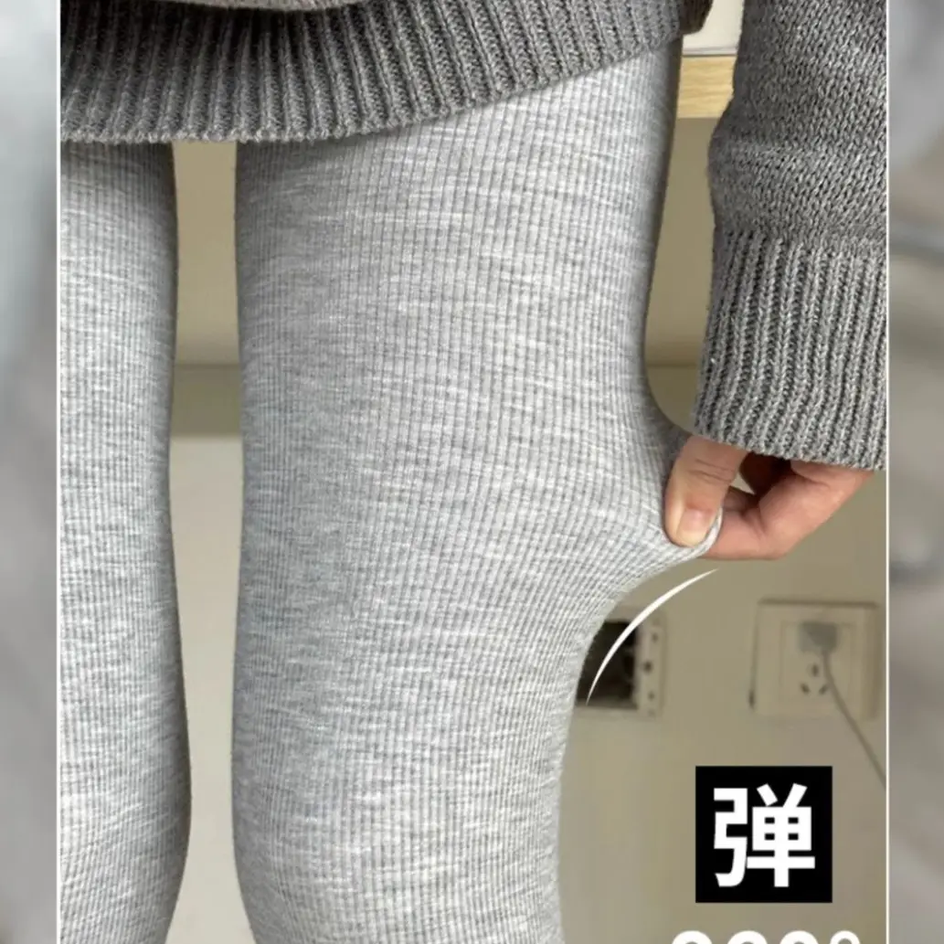 Women Grey Fleece Leggings Slim Fit Winter Warm - Image 7