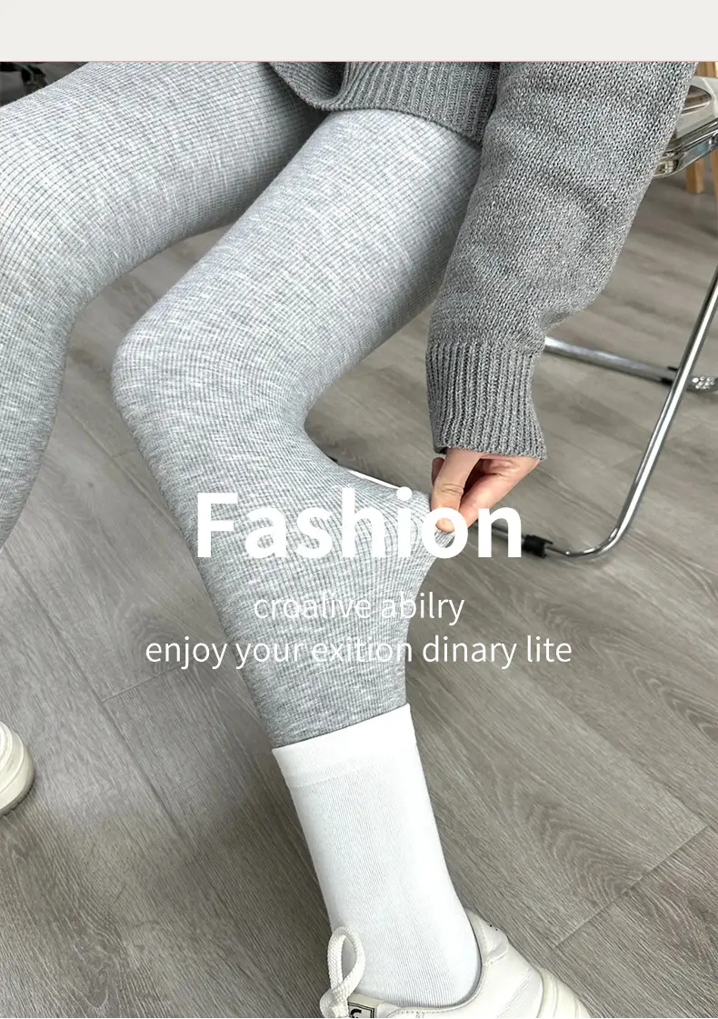 Women Grey Fleece Leggings Slim Fit Winter Warm — feature 1