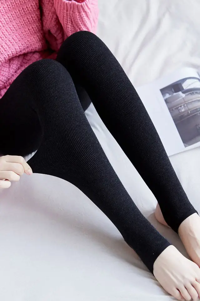 Women Grey Fleece Leggings Slim Fit Winter Warm - Image 3