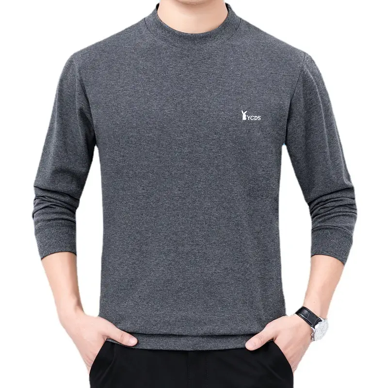 Middle-aged Men Pure Cotton Long Sleeve T-Shirt Olive Green - Image 14