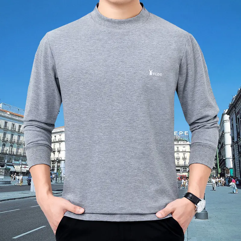 Middle-aged Men Pure Cotton Long Sleeve T-Shirt Olive Green - Image 2