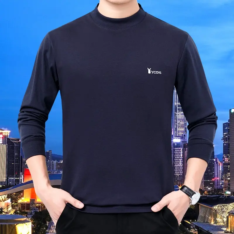 Middle-aged Men Pure Cotton Long Sleeve T-Shirt Olive Green - Image 3