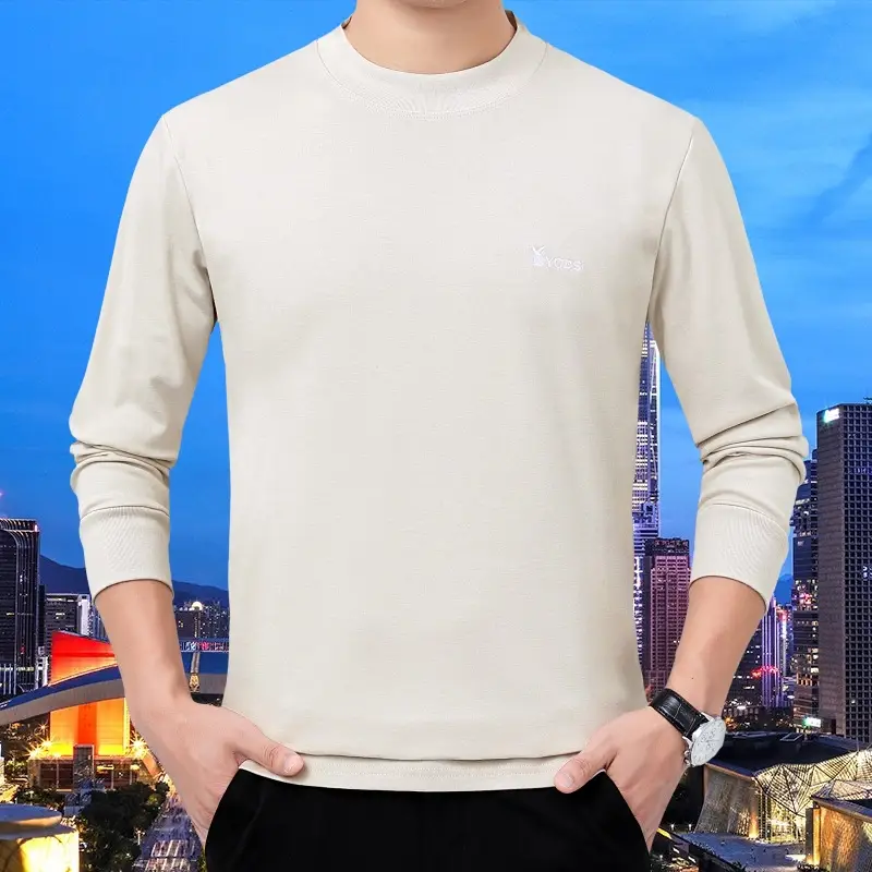 Middle-aged Men Pure Cotton Long Sleeve T-Shirt Olive Green - Image 4