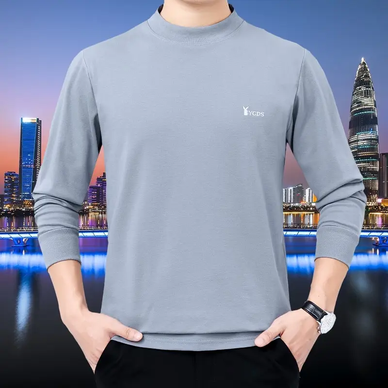 Middle-aged Men Pure Cotton Long Sleeve T-Shirt Olive Green - Image 5