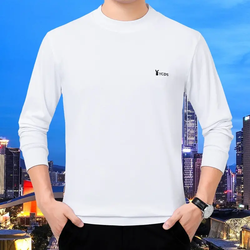 Middle-aged Men Pure Cotton Long Sleeve T-Shirt Olive Green - Image 7