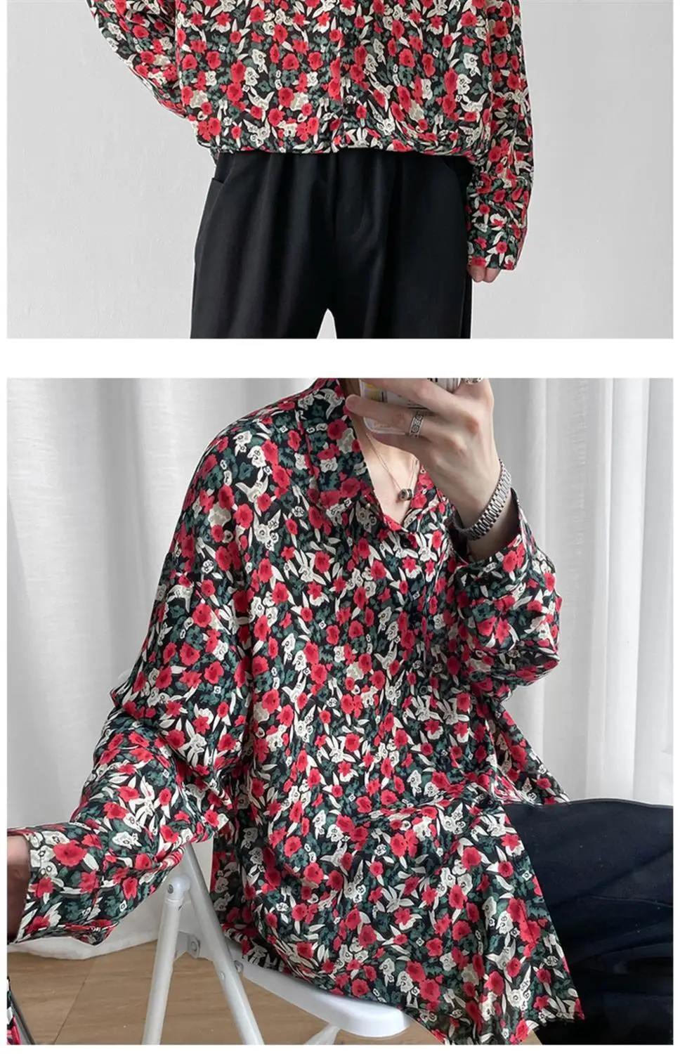 Men's Long Sleeve Floral Shirt Spring Autumn Wear — feature 5