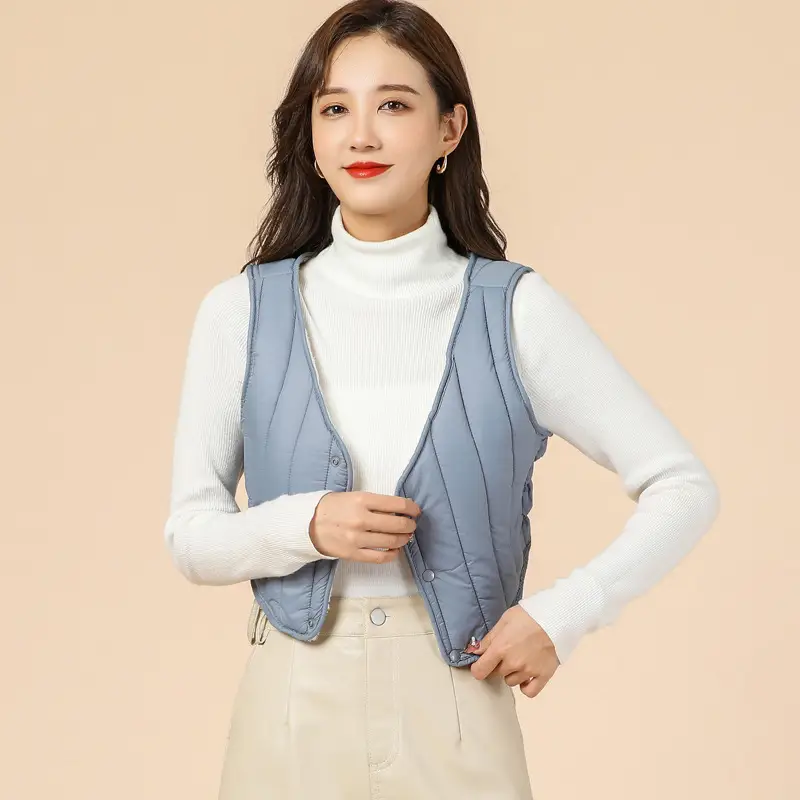 Women Cotton V-Neck Vest with Denim Shorts