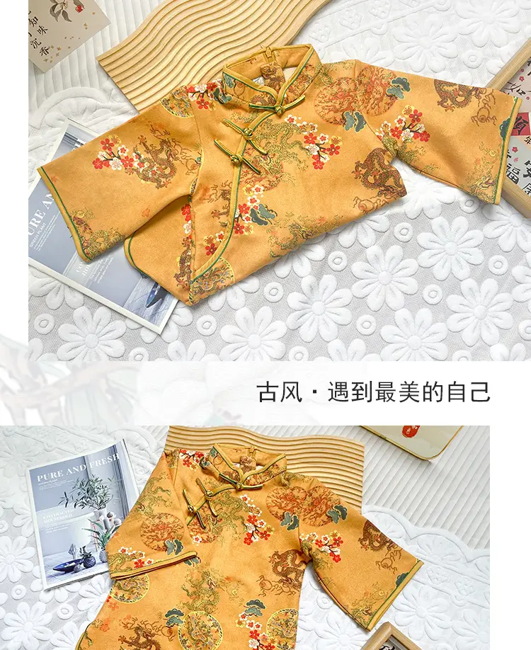 Girls' Chinese Style Cheongsam Dress Orange Floral — feature 4