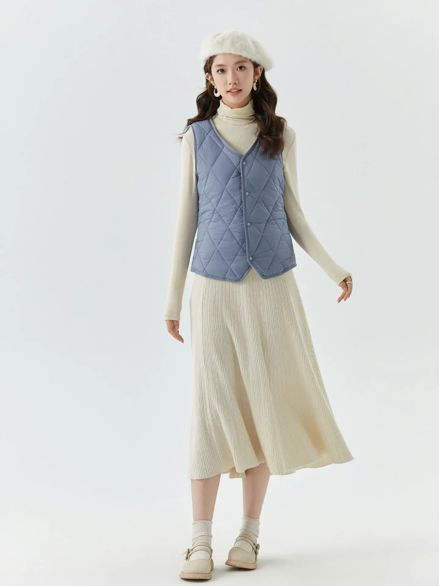 Women's Velvet Puffer Vest Grey 8021