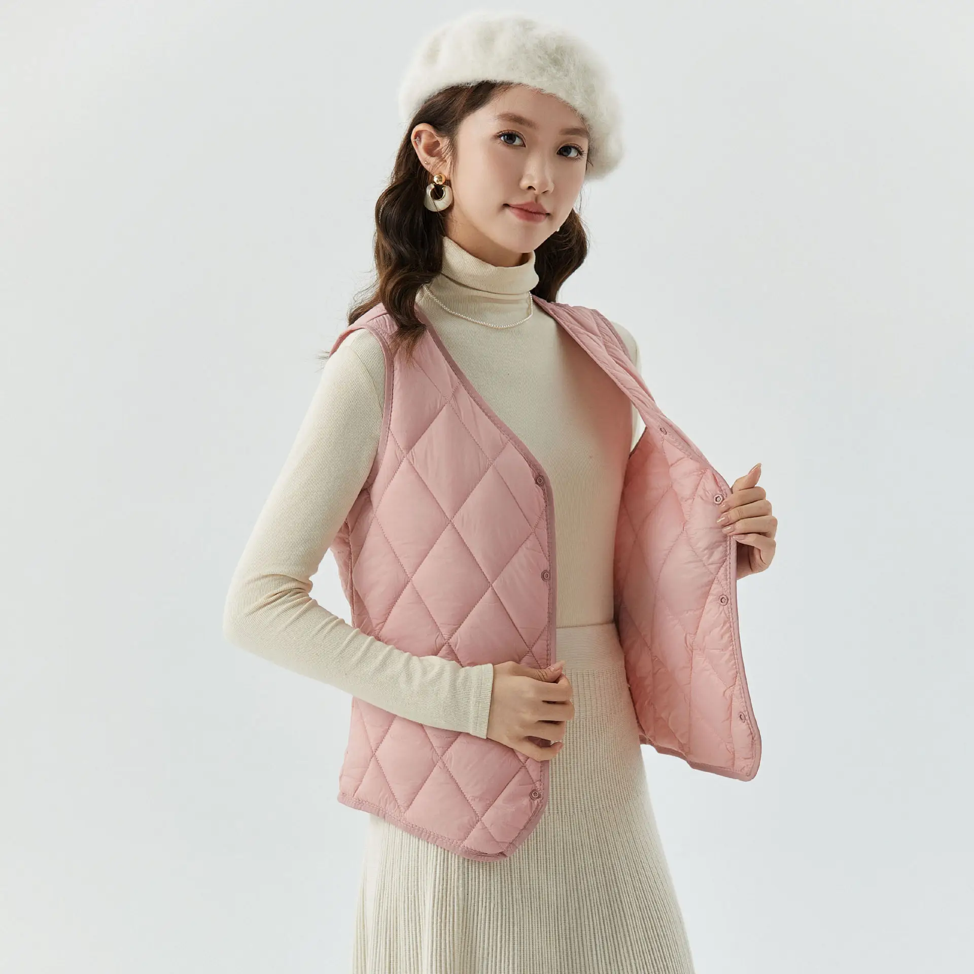 Women's Velvet Puffer Vest Grey 8021