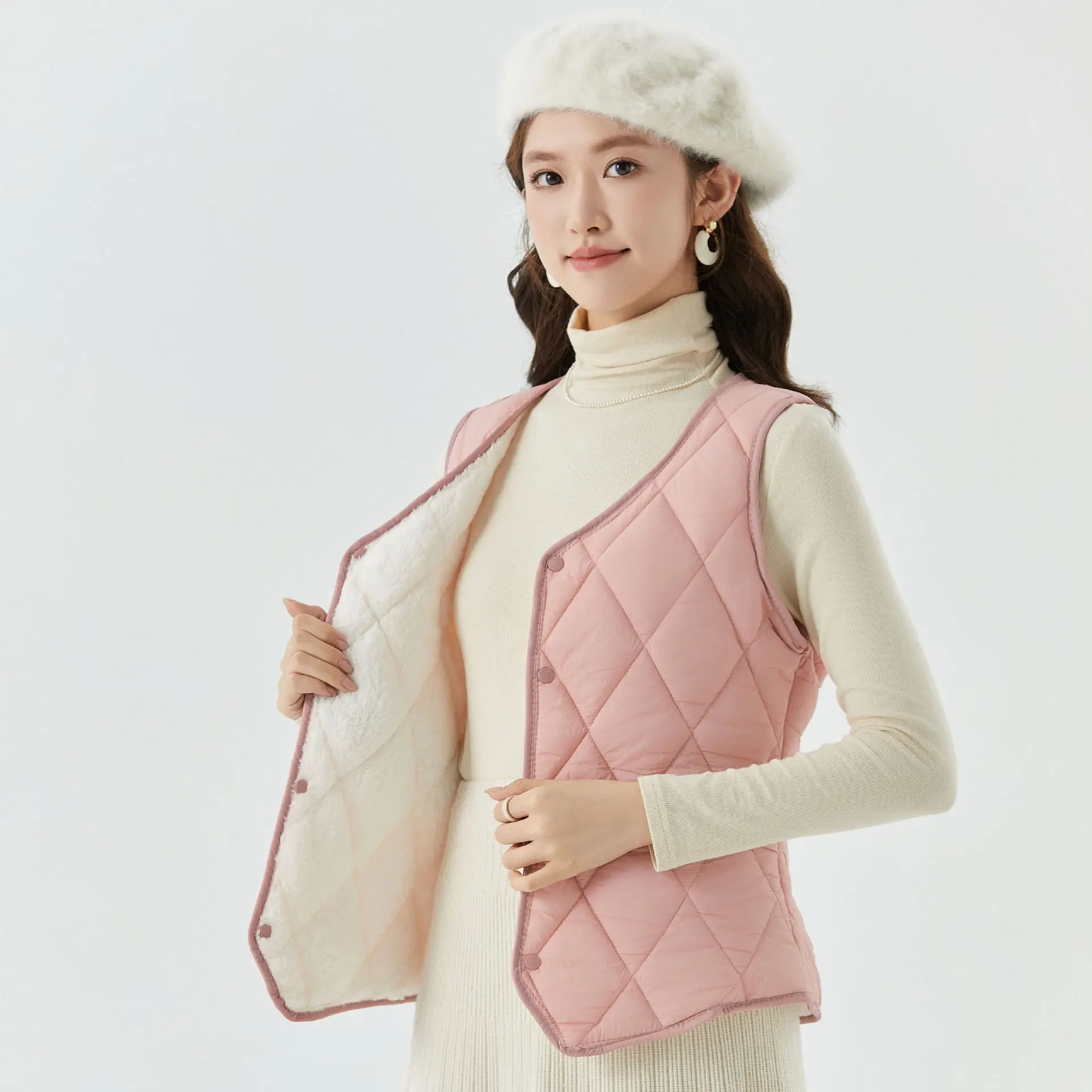 Women's Velvet Puffer Vest Grey 8021