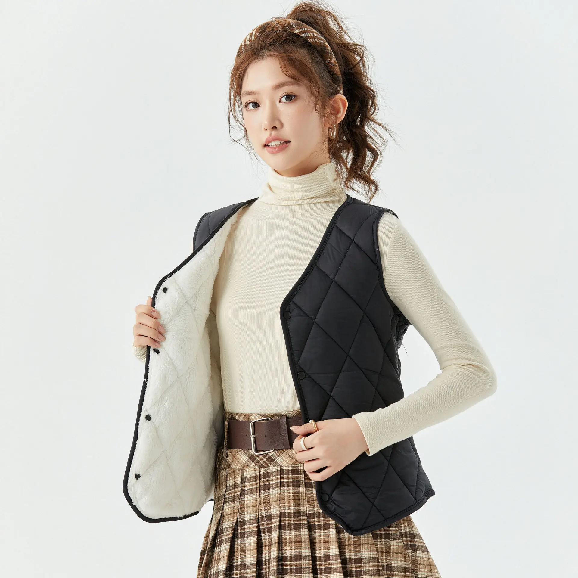 Women's Velvet Puffer Vest Grey 8021