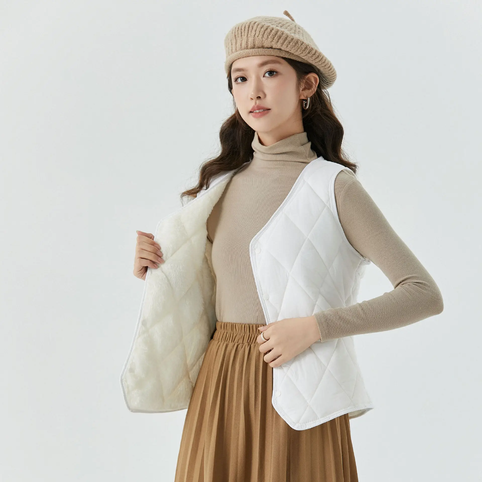 Women's Velvet Puffer Vest Grey 8021